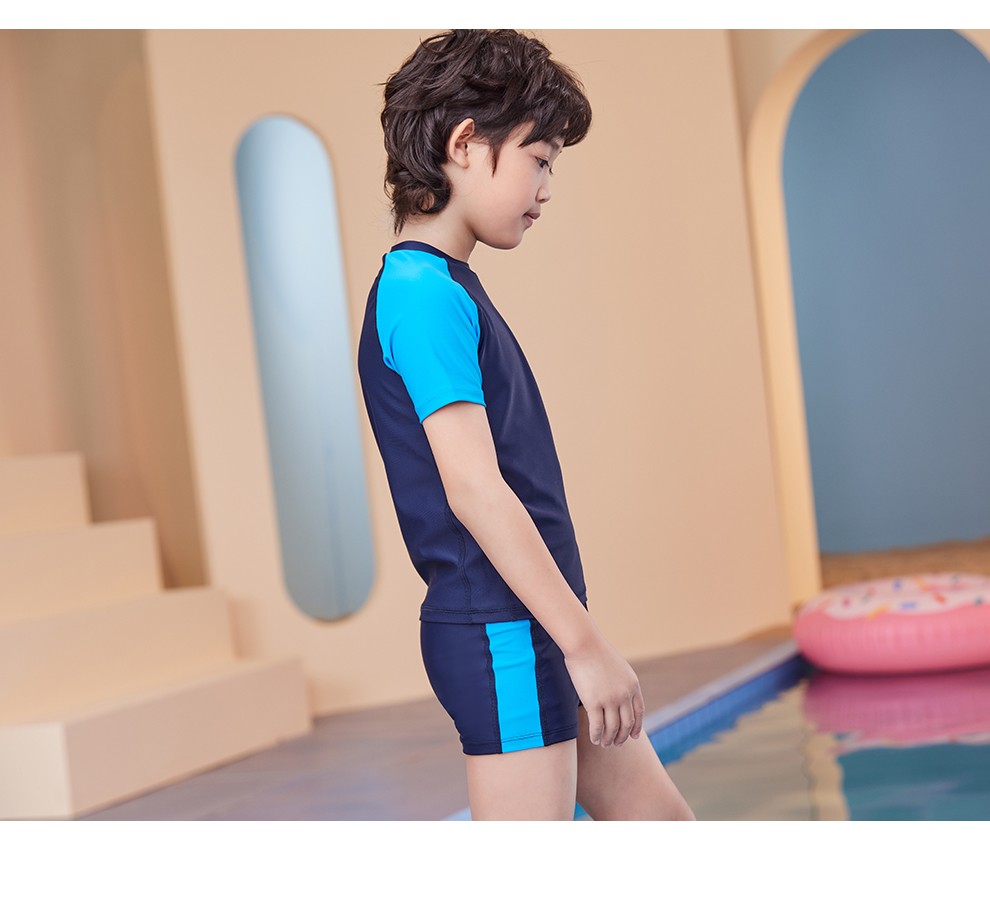 洲克zoke泳衣男童分体两件套沙滩度假运动戏水防嗮儿童游泳衣淡彩兰