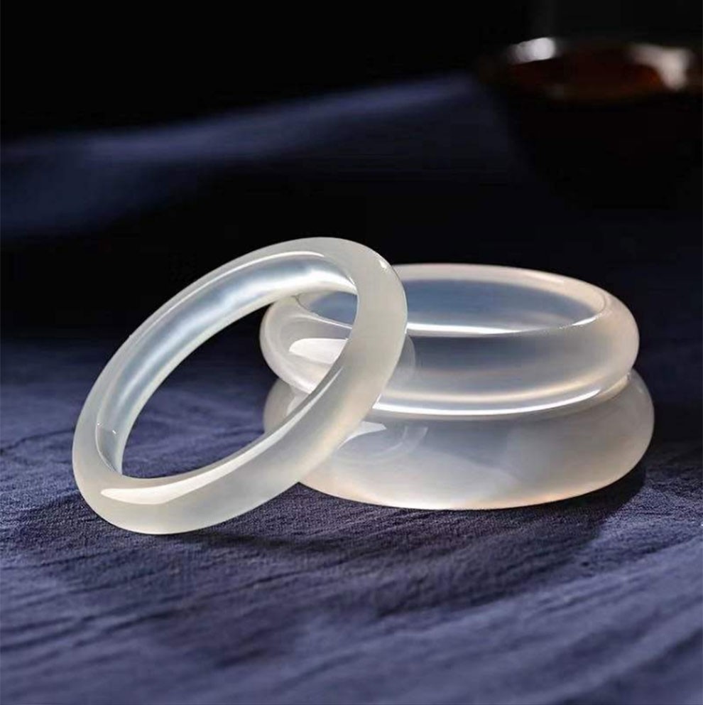 玉之舞 天然冰种玉髓手镯 原色冰透玉髓玛瑙手镯 白玉髓镯子带证书女