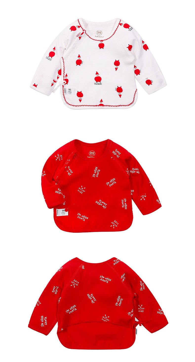 米乐熊新生儿衣服03月纯棉宝宝初生衣03岁婴儿衣服白底印红花52