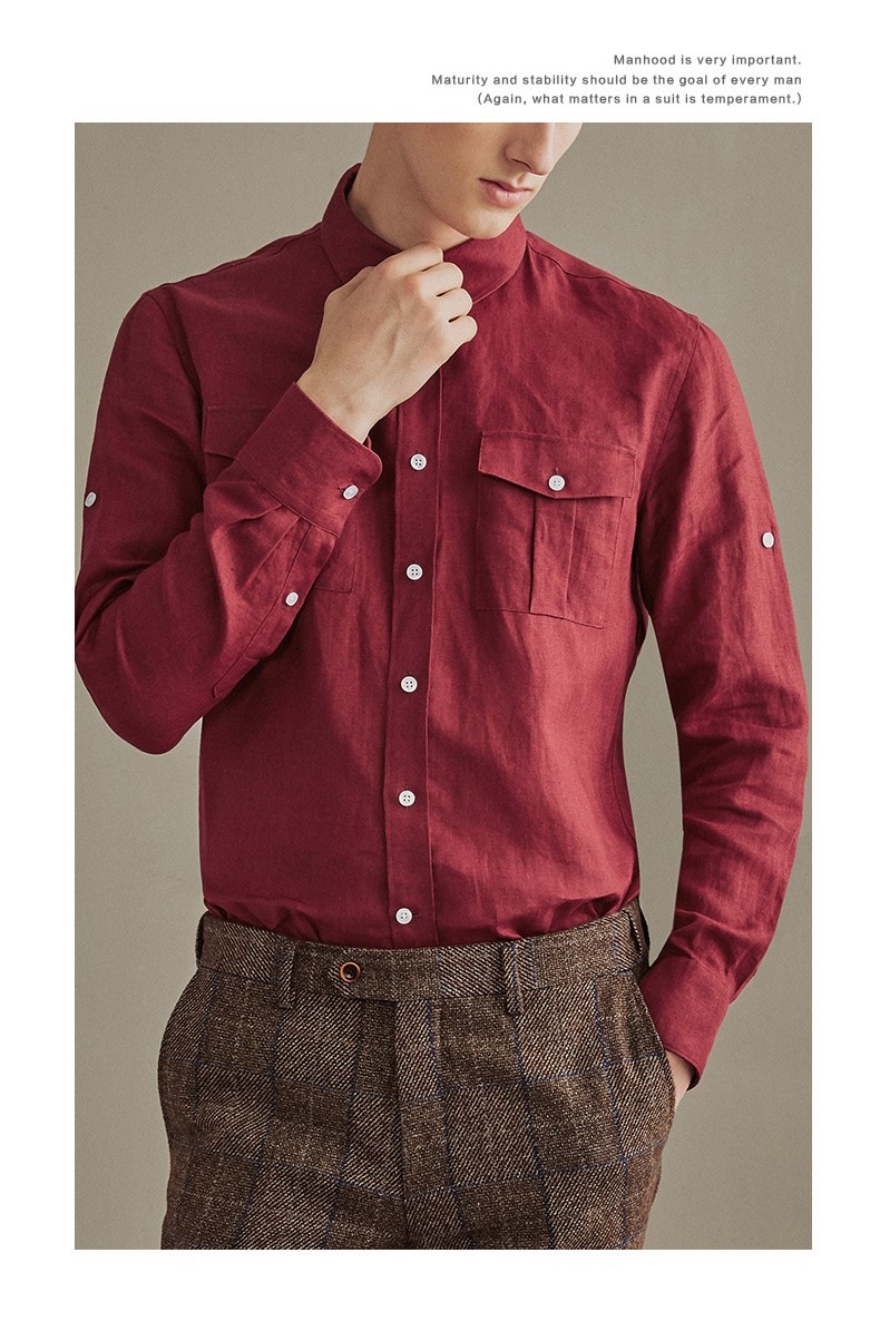 busycon酒红色长袖衬衫男新郎结婚婚礼礼服衬衣韩版潮流修身帅气男士