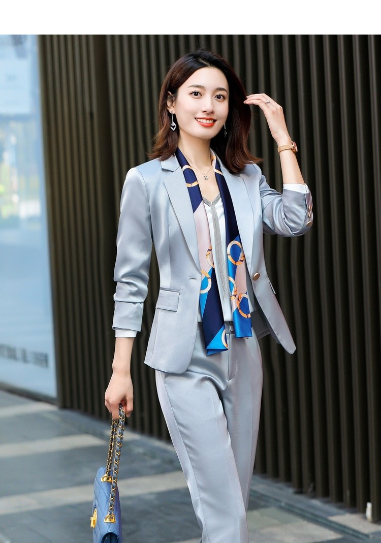 女装套装时尚洋气主持人醋酸面料开叉西服都市白领职场搭配商务正装