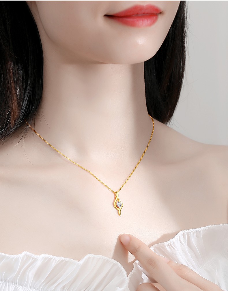 囍百合999黄金项链女士足金吊坠锁骨链生日礼物送老婆 足金唯美吊坠配