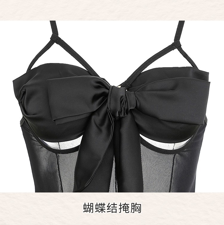 诱惑情趣内衣女薄款家居服熟女少妇挑逗服饰连衣裙黑色系带露胸裙t裤