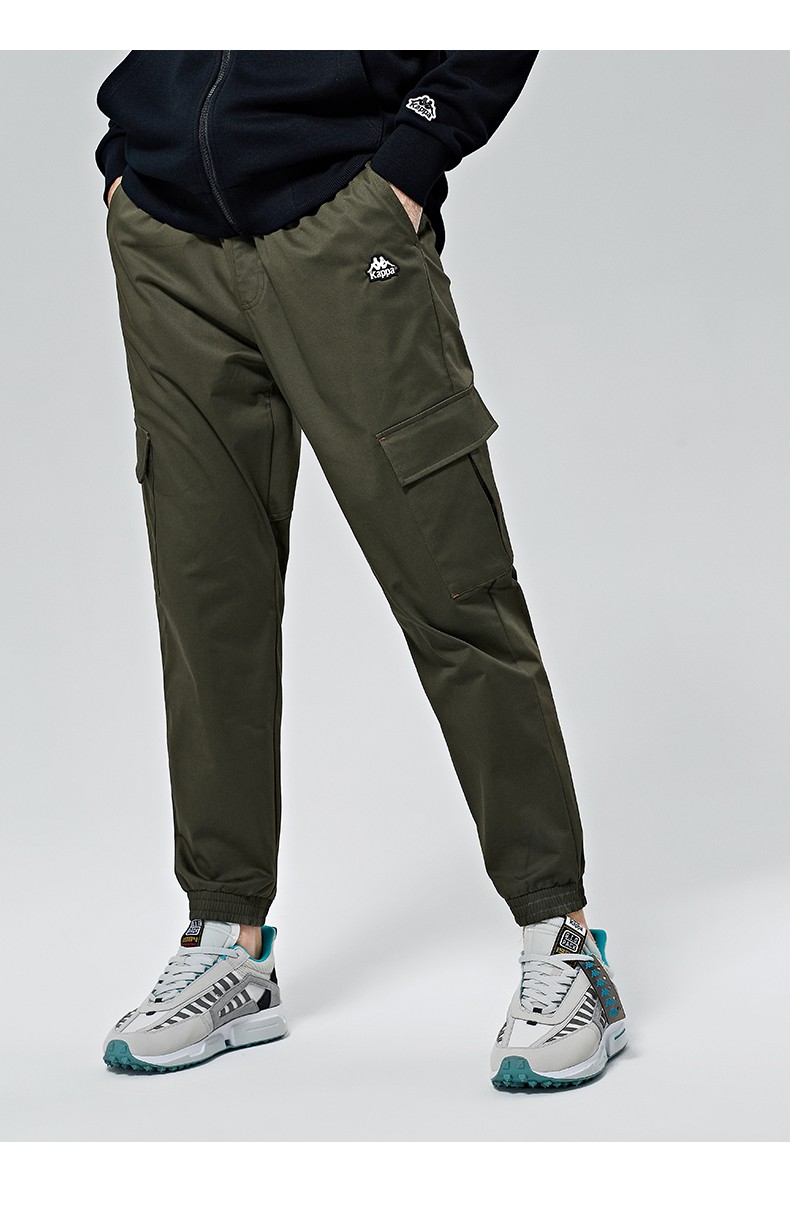 kappa卡帕休闲裤新款男运动裤梭织长裤工装小脚卫裤k0a52ax81白茶棕