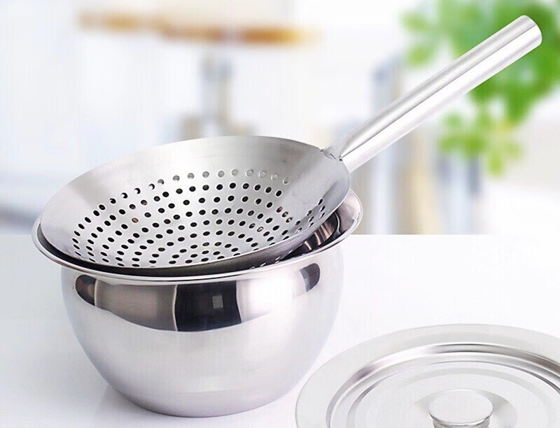 不锈钢油炸大漏勺加厚漏勺商用厨师油鼓厨房油鼓大号过滤网密漏网 22