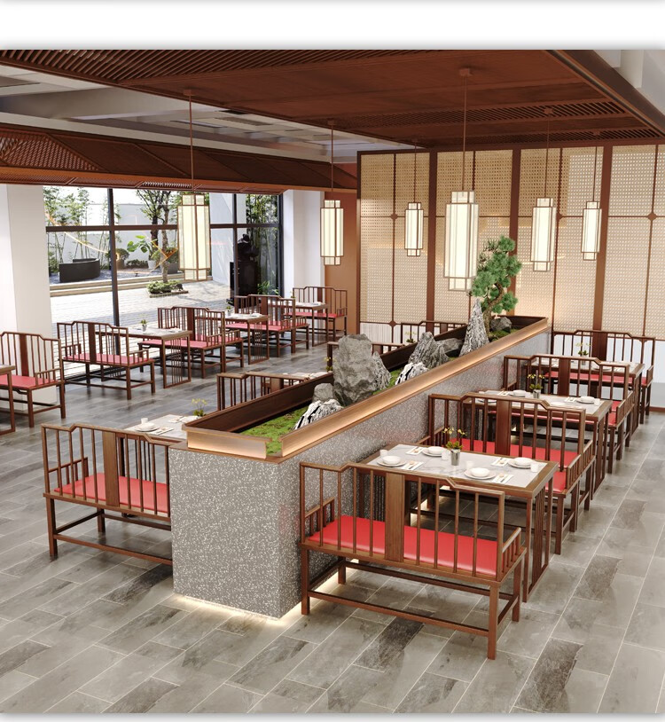 奢纵 新中式饭店湘菜馆卡座沙发国潮风主题餐厅火锅店茶餐厅桌椅组合