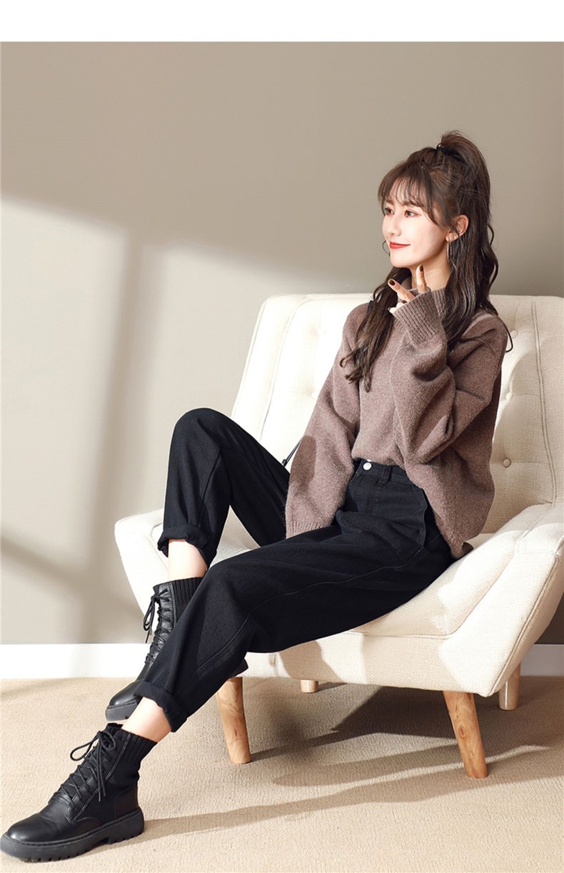 雪沐蓉 杏色老爹裤女高腰阔腿宽松2020秋新款微胖女生穿搭显瘦直筒