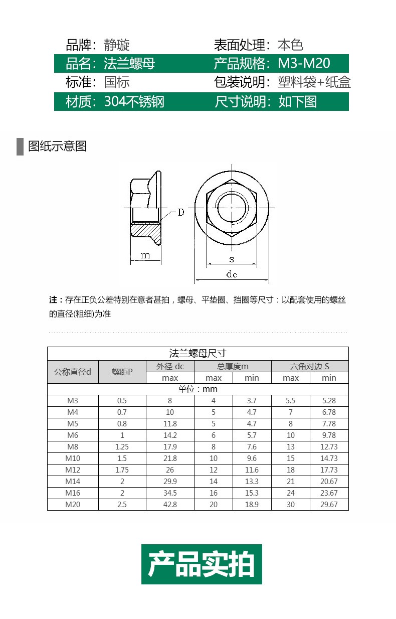 靜璇304/201不鏽鋼法蘭螺母 六角法蘭面螺帽 防滑螺母 花齒 m3-m20 m8