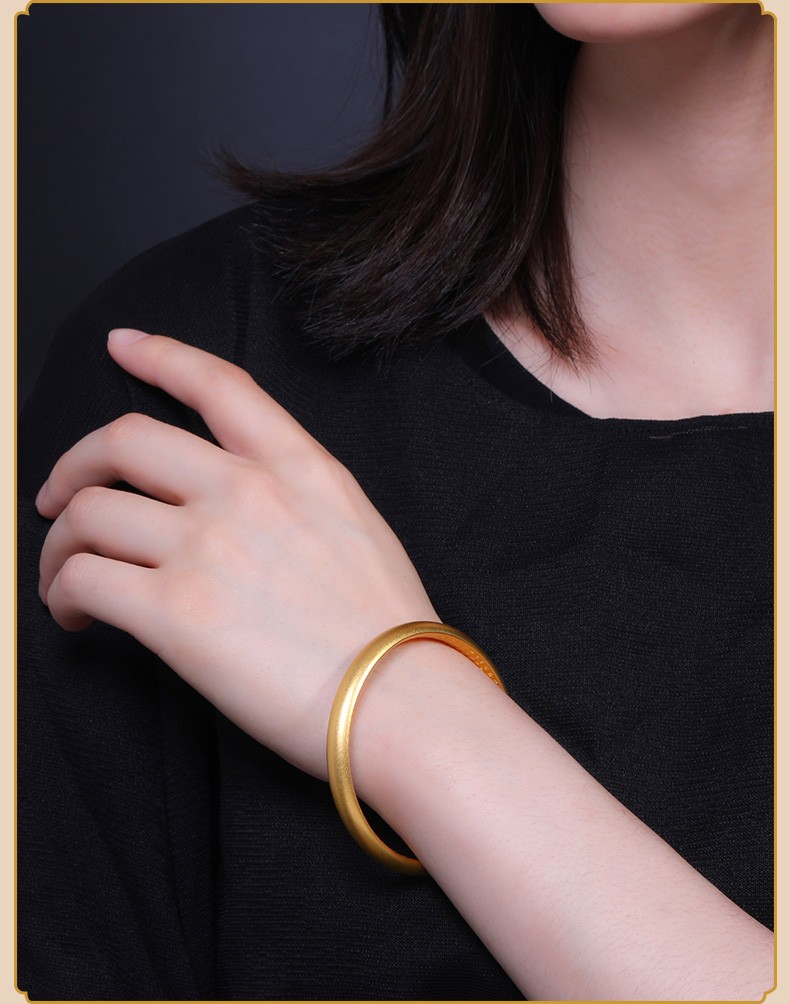 圣诞礼物赛菲尔无焊料黄金手镯传承古法金足金9999莲花心经内壁经典