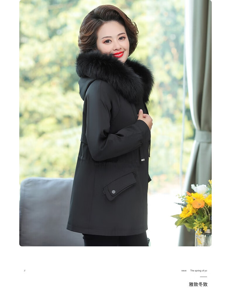 雪夕 妈妈装派克服棉衣外套女中老年女装冬装加绒加厚羽绒棉服中老年