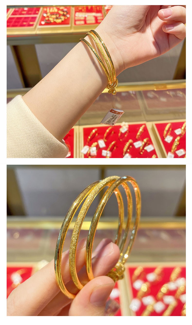 韩大福三生三世黄金手镯实心女款9999足金三个圈真金镯子女士结婚嫁按