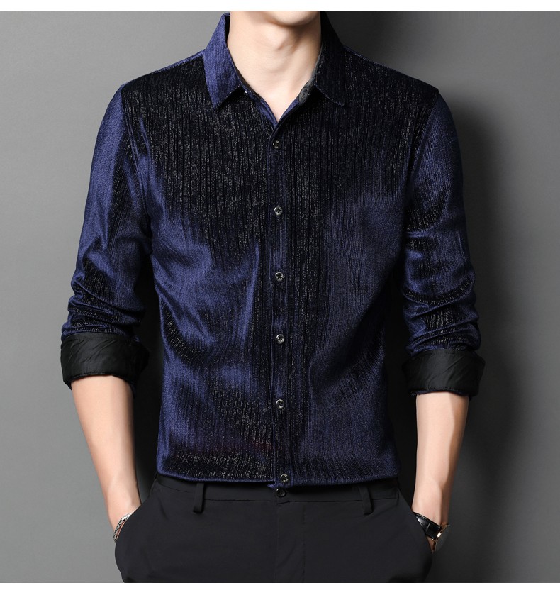 花花公子长袖衬衫男士保暖内衬2020秋冬新款加绒衬衫时尚中青年男装