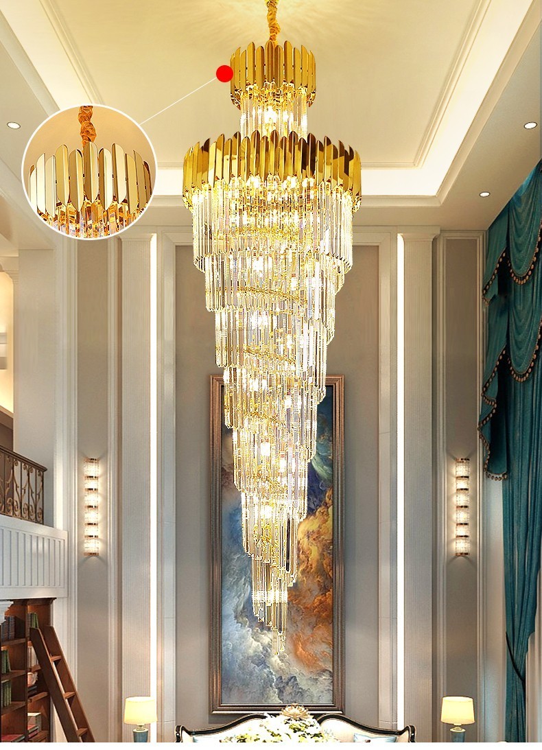 晶誉复式楼吊灯后现代轻奢别墅跃层水晶灯具简约大气设计师楼梯长吊灯