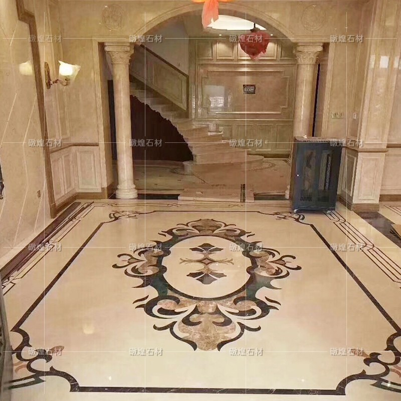 石煌石业天然石材水刀拼花客厅拼花玄关入户过道地面大理石电梯餐厅