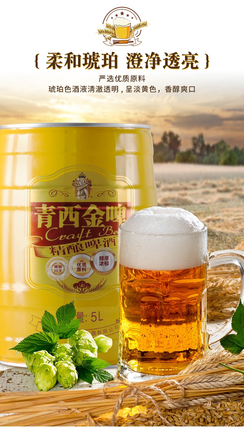 青西金琥珀拉格啤酒青岛特产精酿啤酒5l装5l装