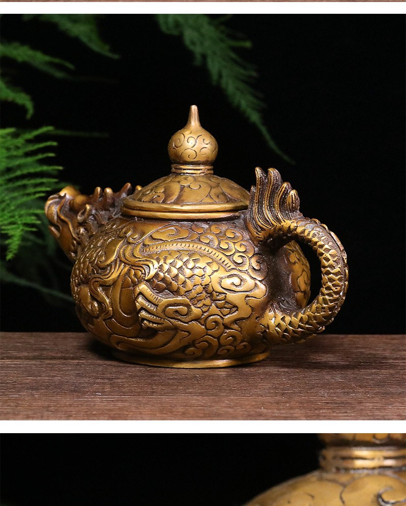 铜人艺巷复古全铜龙头壶黄铜酒壶水壶葫芦龙壶老铜壶茶壶铜工艺品