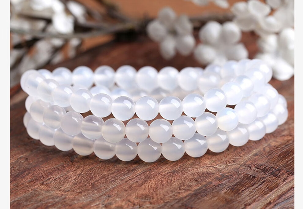 翡舞天然白玉髓手串男女款水晶玛瑙手链单圈水晶玉石情侣手串礼物礼品