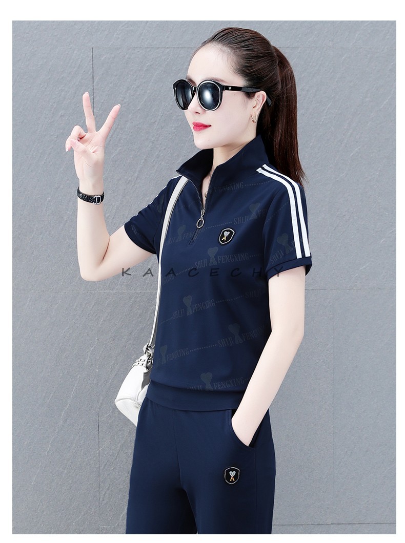 卡姿希品牌运动服套装女夏天时尚短袖女士运动套装2022新款休闲跑步服