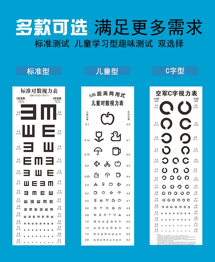 棠溪塘 对数视力表挂图标准儿童家用卡通幼儿园测眼睛的5米e字视力表