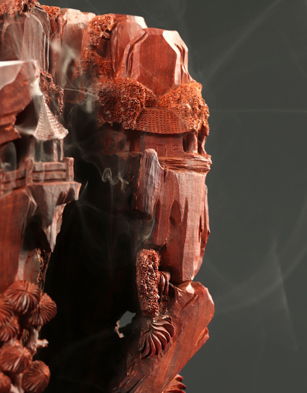 易蓉山水人家倒流香摆件印度小叶紫檀木雕工艺品家用室内古风红木流