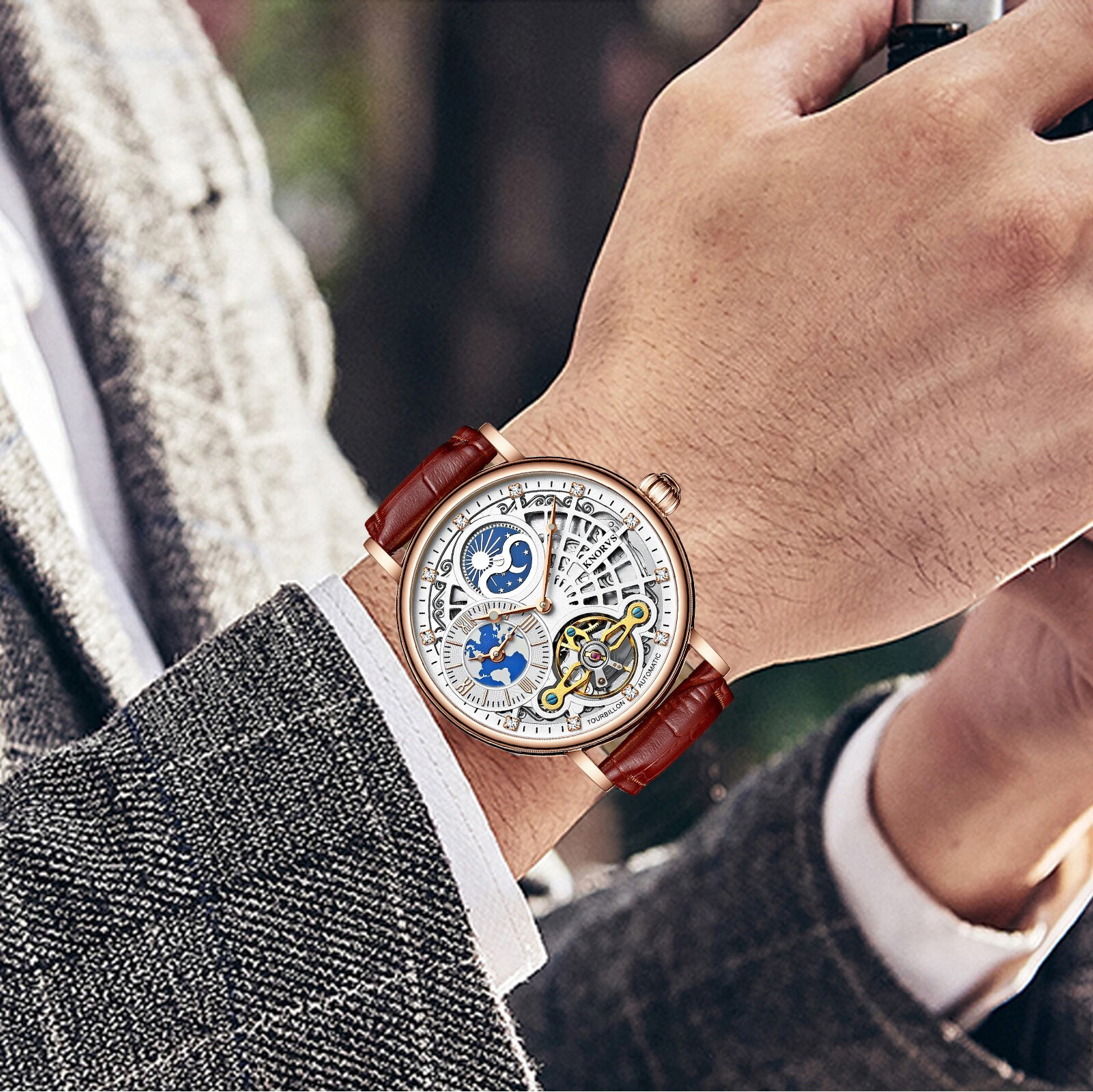 卡诺威斯(knorvs) 地球系列双时区男表百搭型配有高档礼盒包装-地球