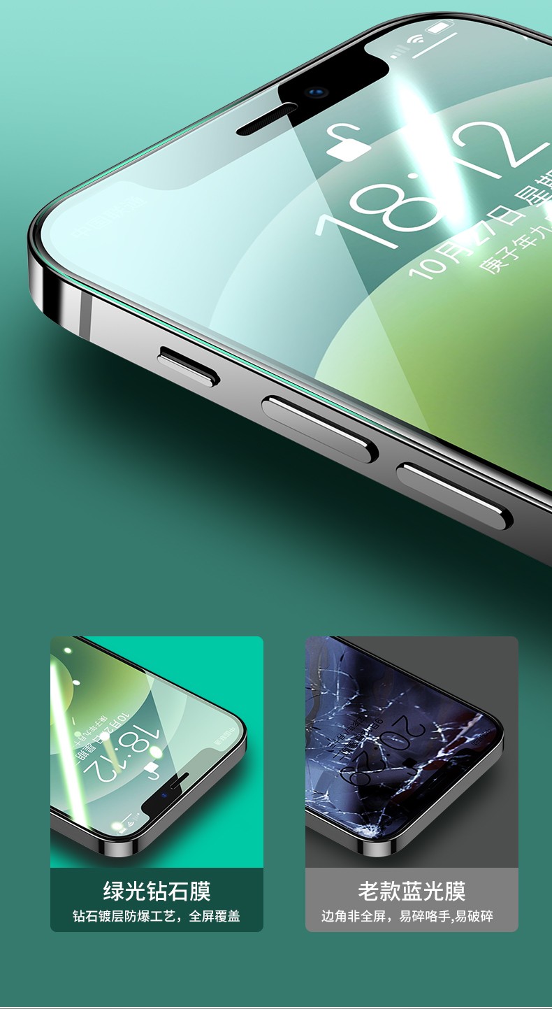 摩斯维 苹果12mini钢化膜iphone12mini全屏覆盖绿光膜护眼手机贴膜防