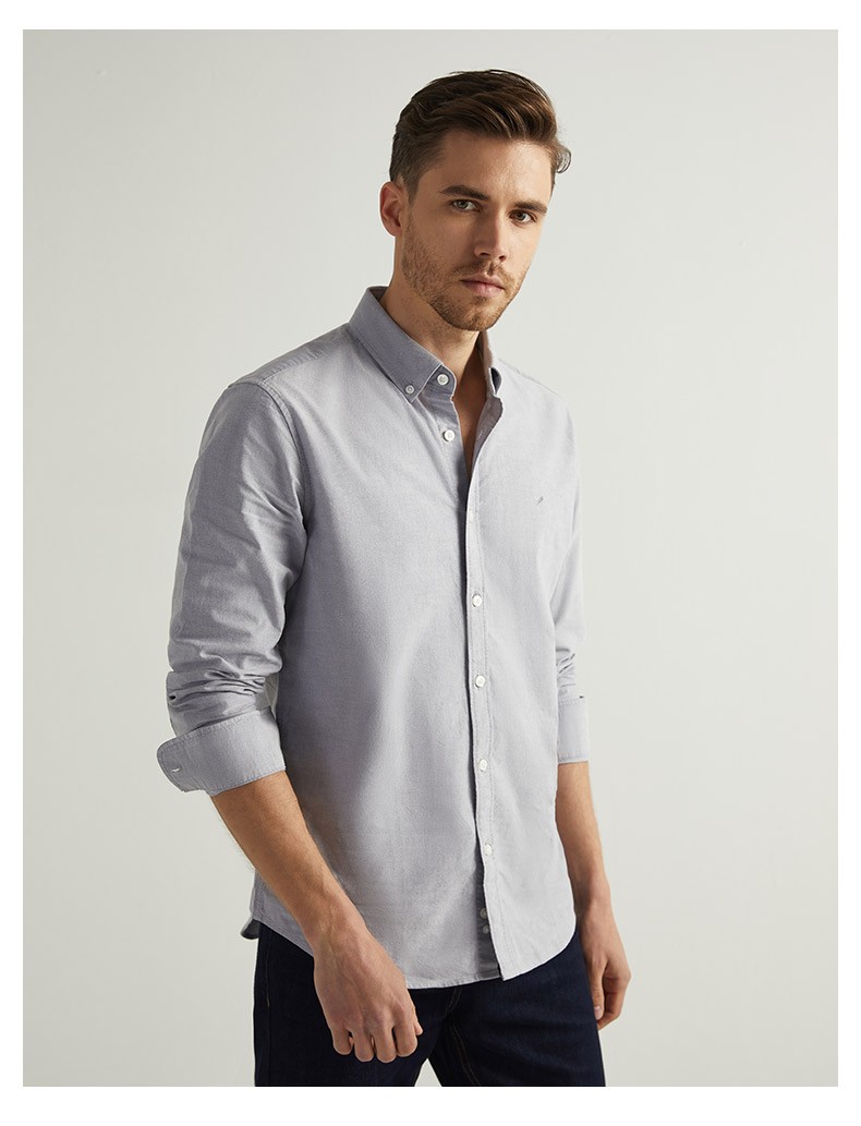 daniel hechter /丹尼爱特 男士全棉牛津纺休闲百搭纽扣领衬衫 白色