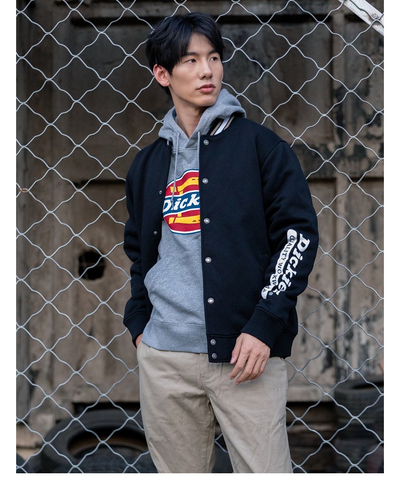 dickies左袖字母印花抓绒充棉棒球夹克秋冬新品厚外套男dk008131军