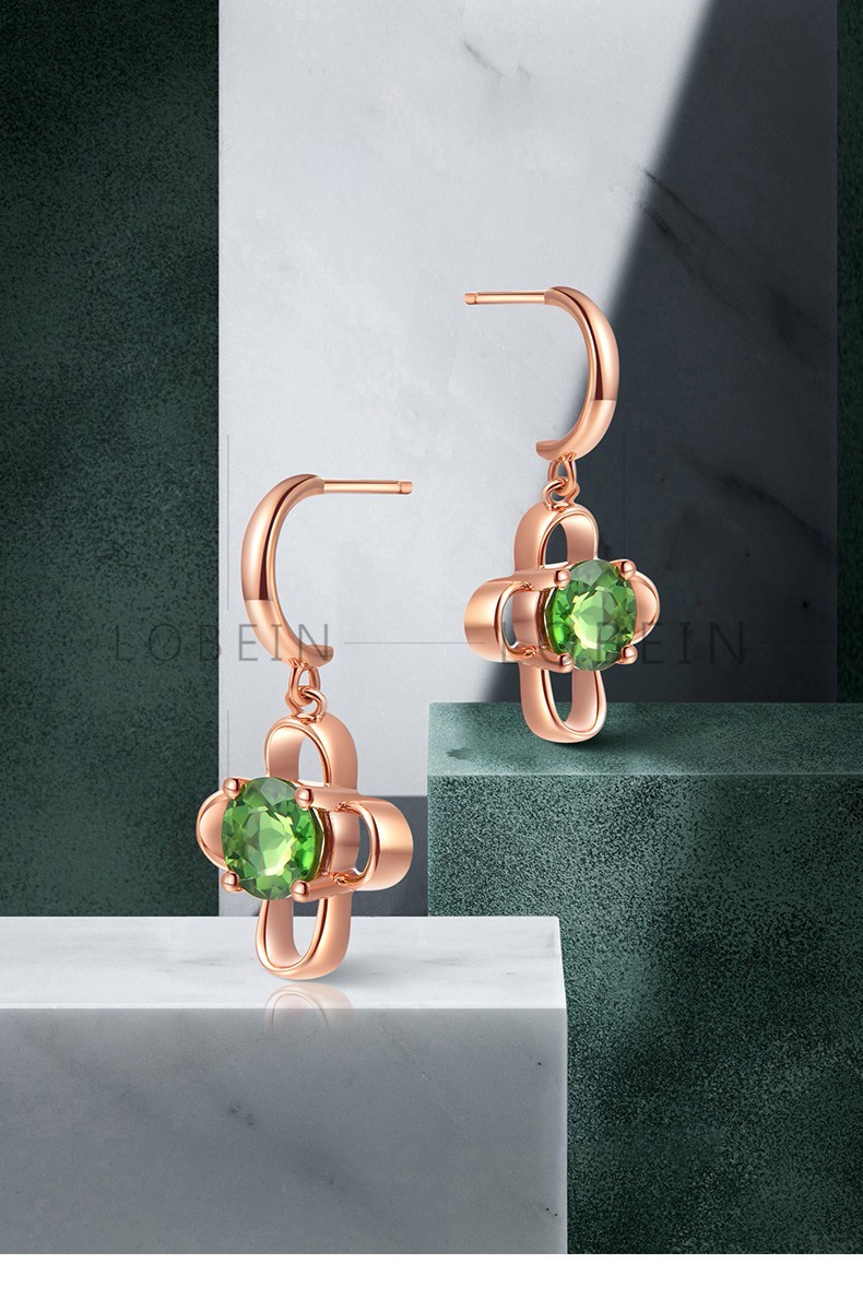 洛贝琳绿碧玺四叶草耳环女18k金耳坠镶嵌彩宝耳饰定制送老婆妈妈礼物