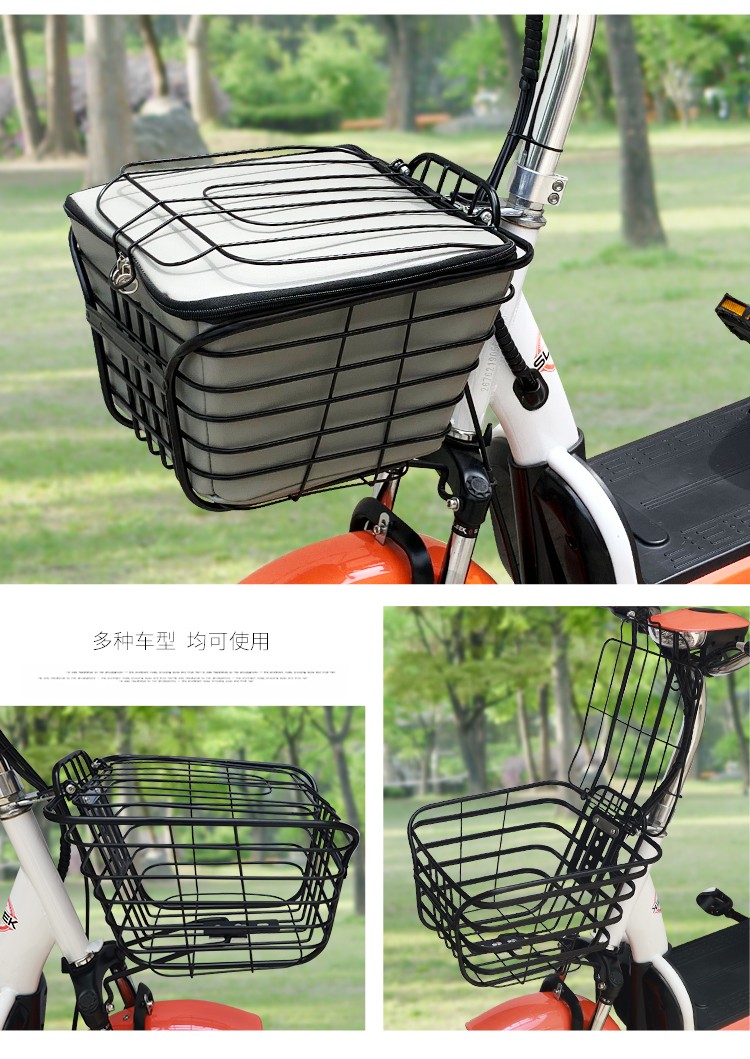 电动车车篮电瓶车车筐自行车框菜篮子宠物篮加粗加大带盖车篓铁框