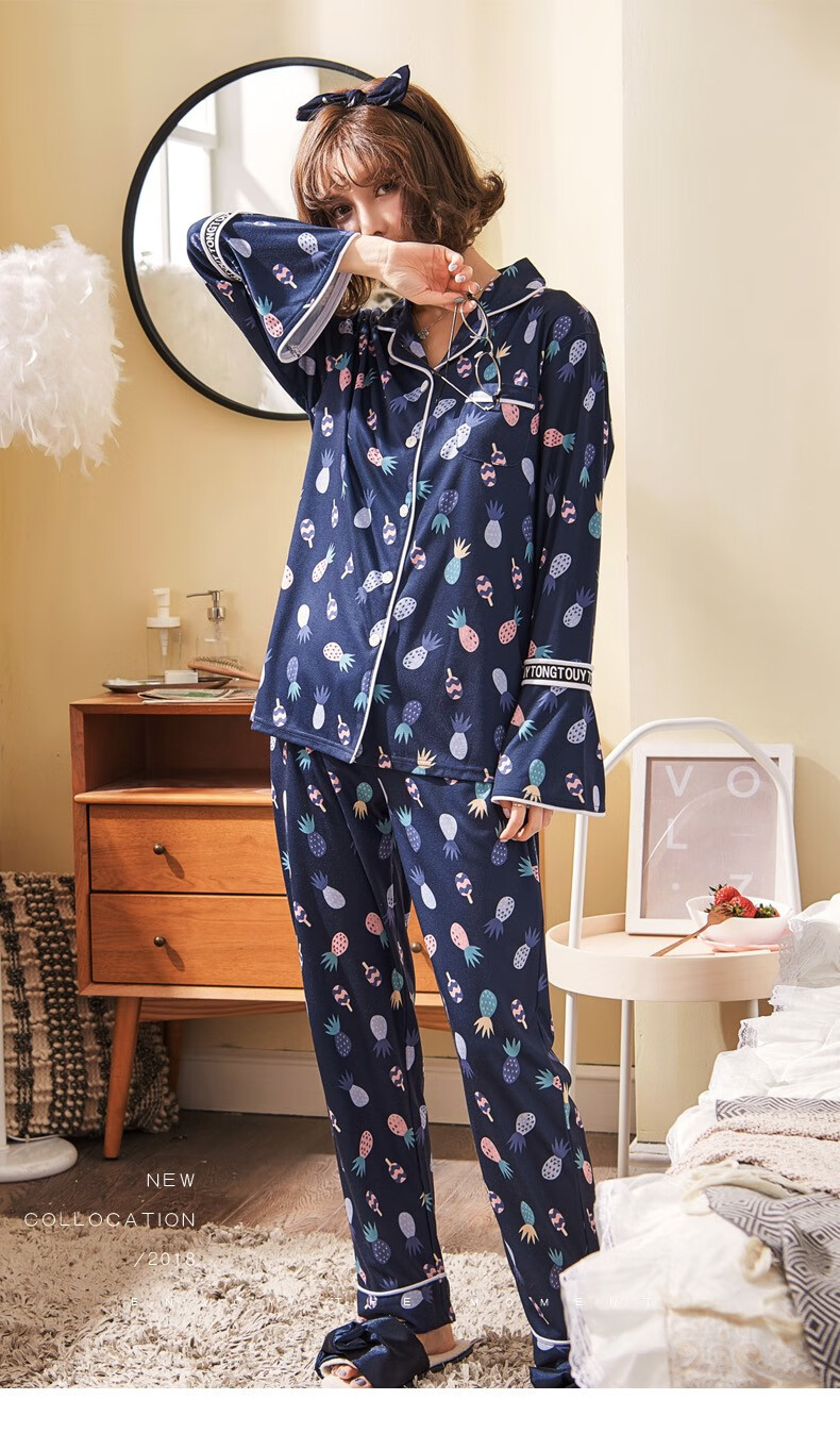 南极人纯棉睡衣女士秋长袖款开衫韩版家居服套装 nshzy-2910 m