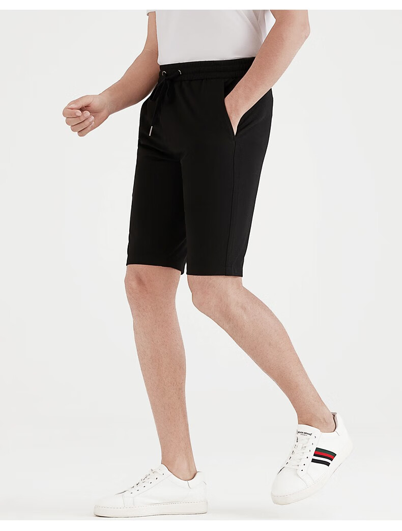 柒牌男士休闲短裤夏季新款弹力针织透气裤子五分裤男装潮流黑色s