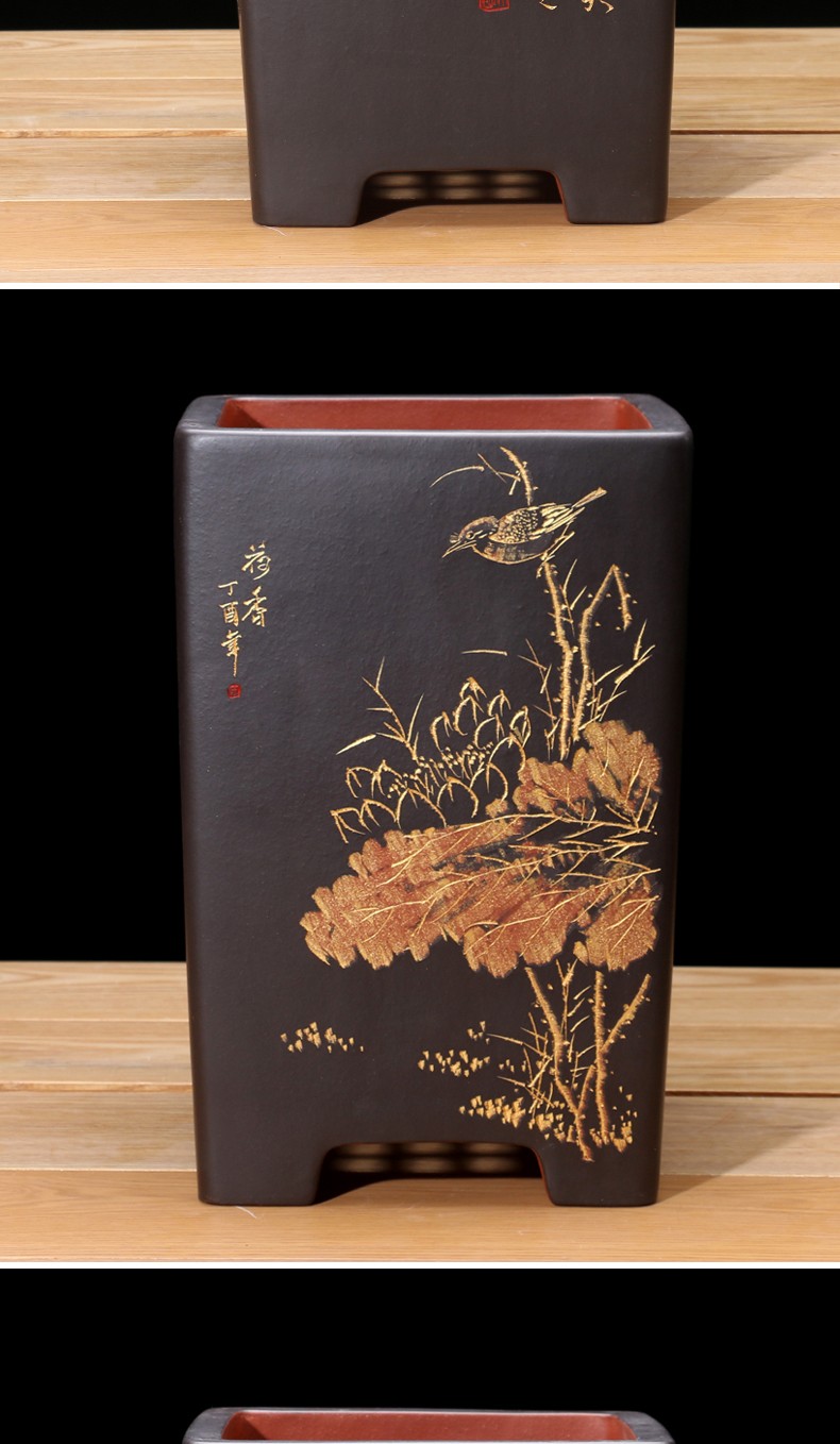 神力紫砂花盆精品兰花盆盆景盆特大号花盆四方粉浆千同花盆s394绿色