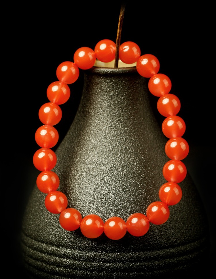 leevenston保山南红手串女冰红手链男天然佛珠河湾料原矿无胶冰透11mm