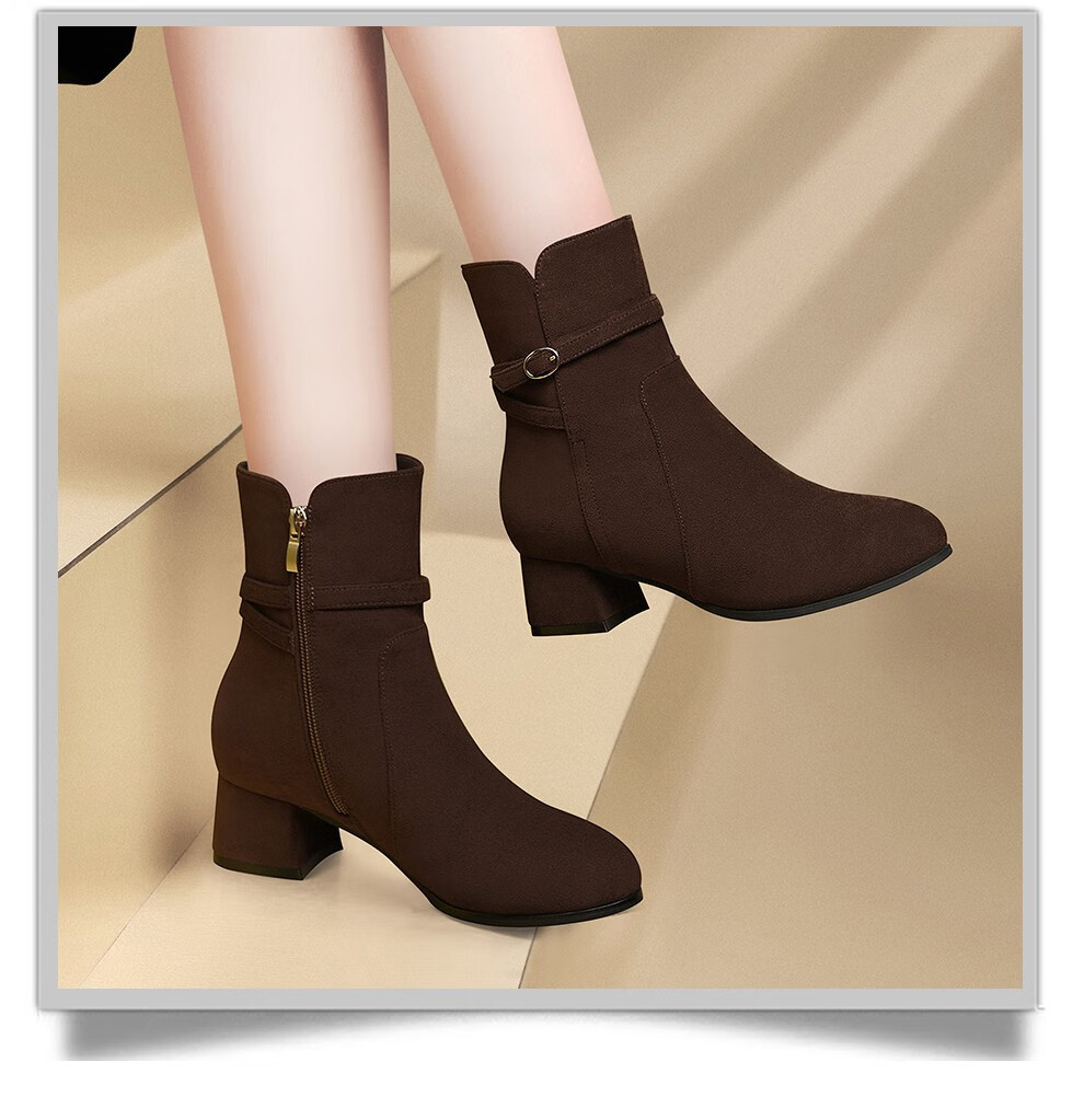 休闲高帮磨砂绒面皮鞋女装方根妈妈鞋中筒靴大码冬季新款女靴黑色38