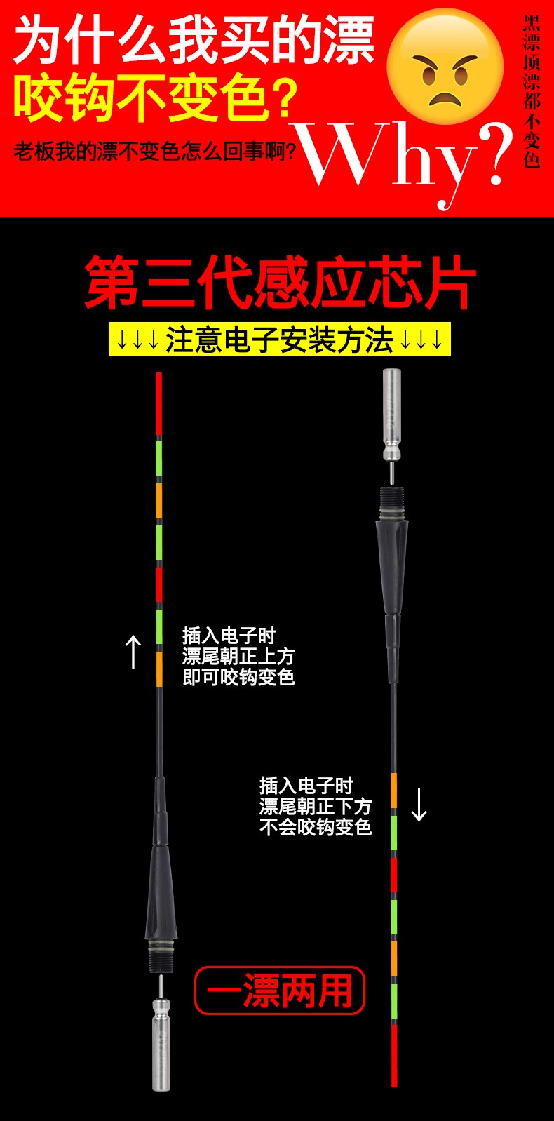金象 纳米咬钩变色夜光漂 水无影重力感应电子漂浮漂加粗醒目高灵敏