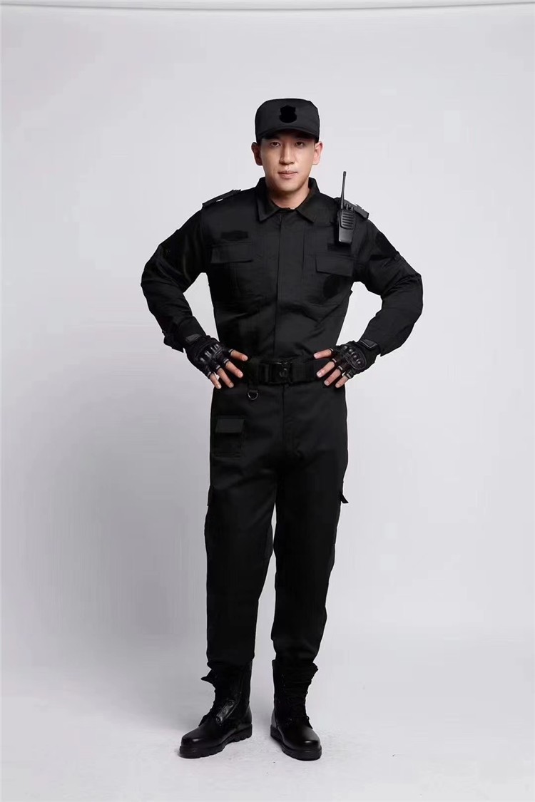 狂七黑色保安511战训服原版6535面料保安训练服小区物业安保酒店安检