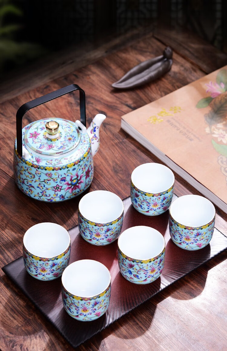 古笙记珐琅彩景德镇陶瓷茶具家用茶壶茶杯青瓷简约中式复古古典泡茶器
