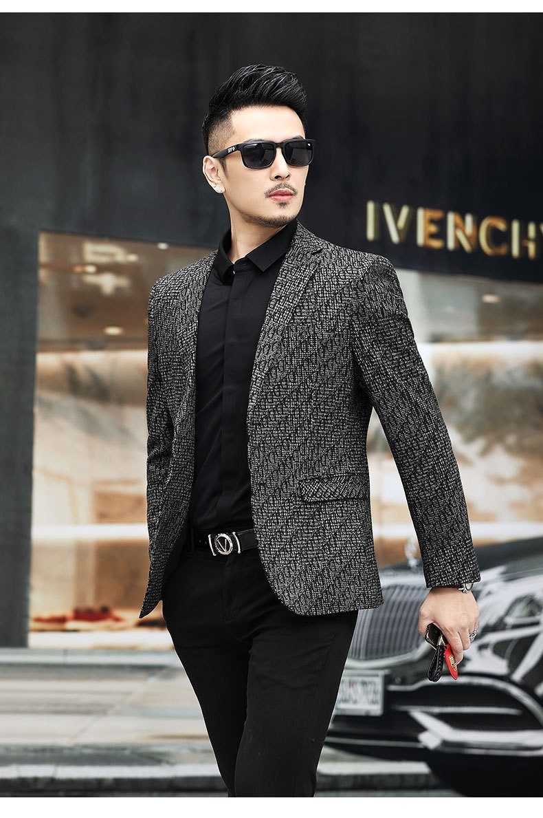 小西装男秋季新款休闲高档修身西服英伦风单西上衣成熟稳重外套灰色xl