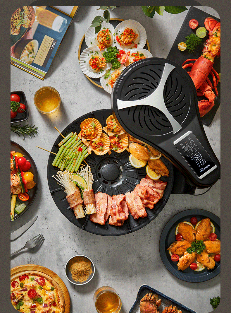 德国宝无烟烧烤炉烤肉锅电烤炉烤盘烤串机韩式家用不粘旋转kqb315家庭