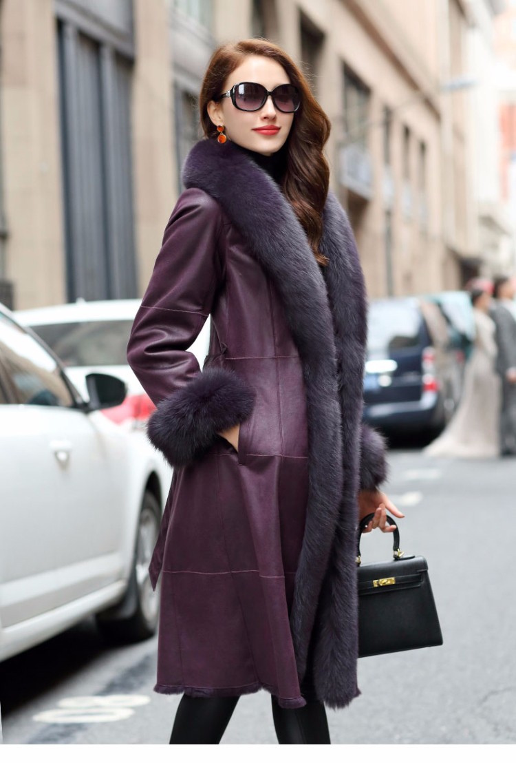 珂曼苏品牌女装2020新款秋冬季皮毛一体女外套中长款真皮女士皮草大衣