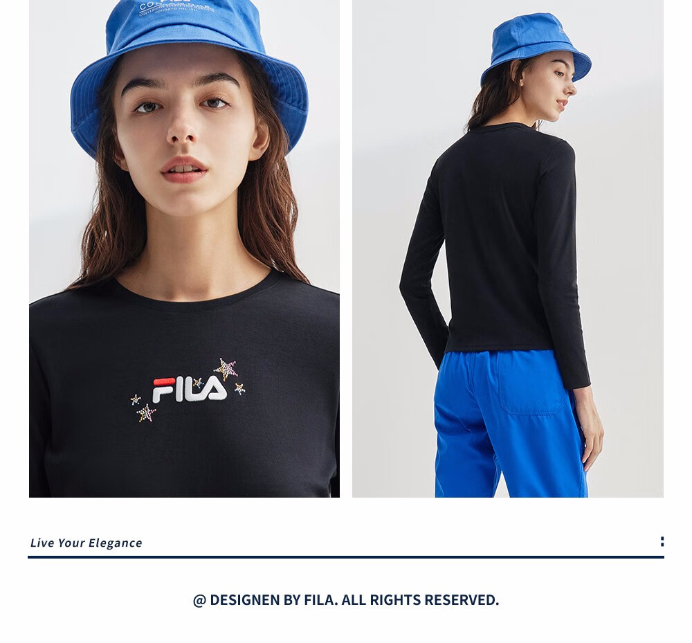 fila斐乐女装whiteline系列官方女子长袖t恤2020冬新款纯棉时尚休闲