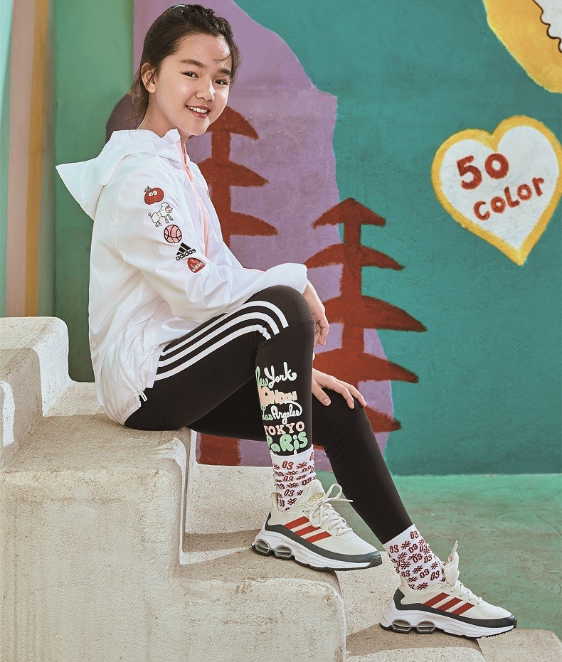 阿迪达斯adidas儿童装女中大童小学生紧身裤秋季新款三条纹运动裤打底