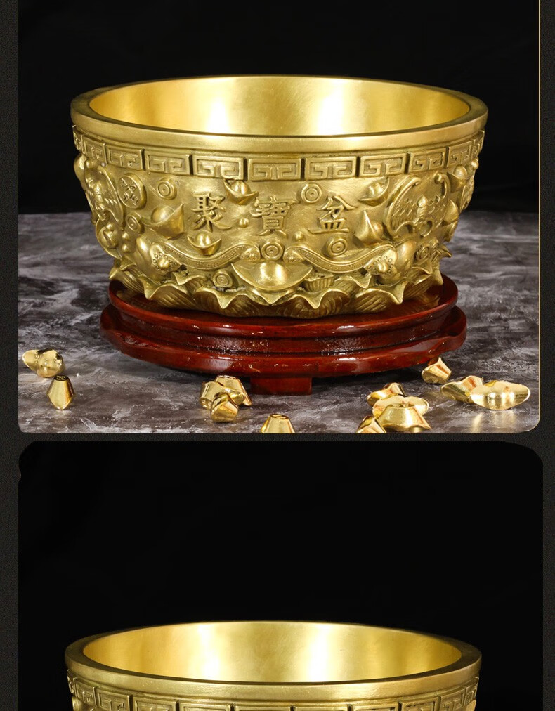 聚玄轩 实心聚宝盆纯铜招财摆件客厅办公室家装饰品风水摆件开业送礼