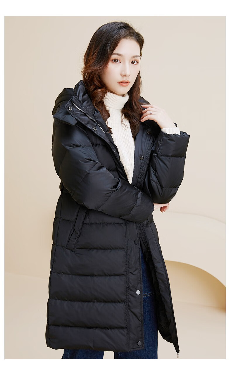 金苑羽绒服女中长款冬季女装韩版加厚白鸭绒连帽宽松冬装外套女潮j20