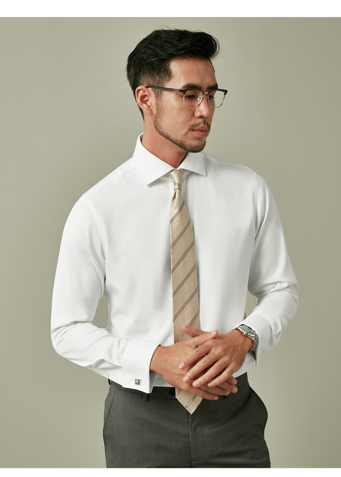 hany温莎领法式衬衫男 商务正装修身版男士西服内搭白衬衣 斯卡纳光学