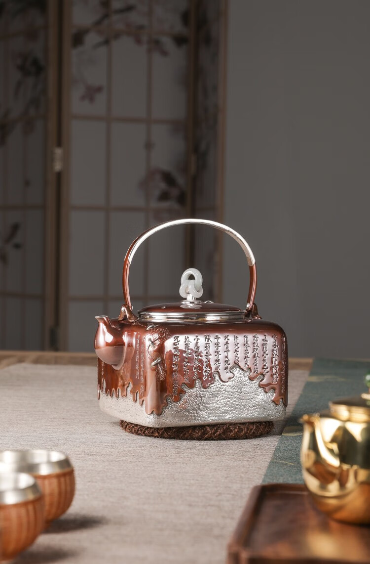 妙手淞原纯银999烧水壶纯手工茶道家用一张打足银煮水壶茶壶配件日式