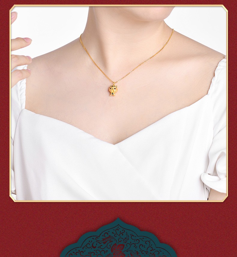 荟萃楼珠宝黄金吊坠足金生肖虎项链挂坠3d硬金十二生肖虎年本命年礼物