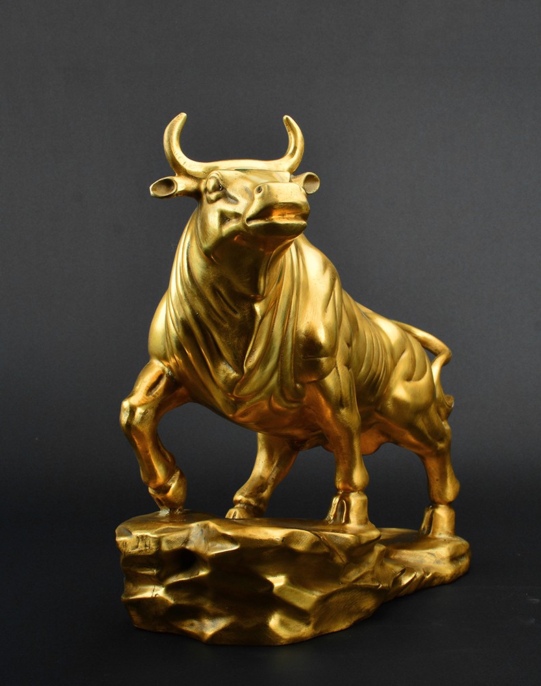 创古琪通 华尔街铜牛摆件金牛气冲天工艺品办公室桌牛市全黄铜牛摆件