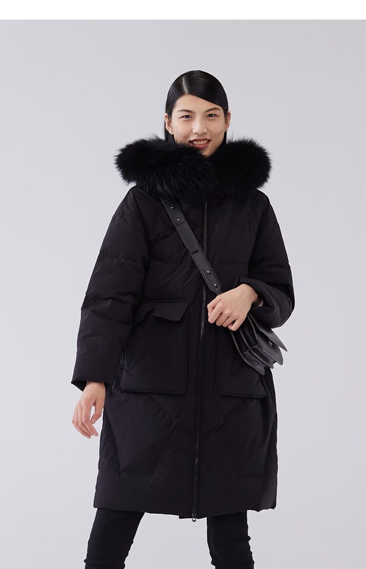 艾莱依商场同款2020年秋冬新款大毛领保暖羽绒服中长款6020401051 暖